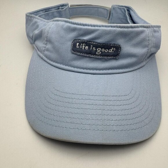 Life is Good Hat Visor Strap Back Light Blue Twill Embroidered Patch Golf Mens - Picture 1 of 5